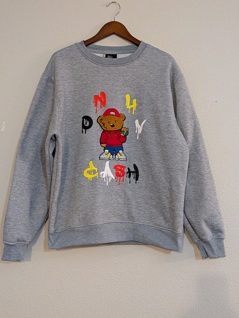 Bleeker and Mercer Sweatshirt Mens XL Only Cash Bear Graffiti Streetwear